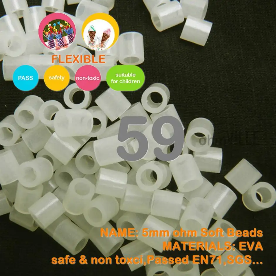 

Free Shipping!!! 5mm SOFT flexible ohm Beads ( Glow in dark Transparent ID:59) 90 Colors For Choose Hama Beads Activity