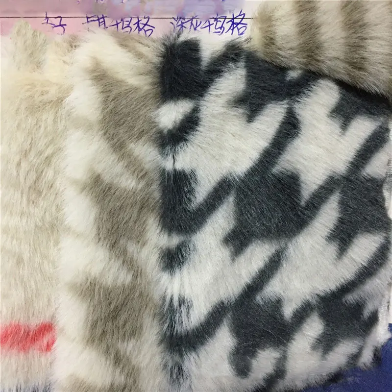 

Houndstooth Print Imitation Flocked Houndstooth Faux Fur Houndstooth Printed Fleece Scarf Coats