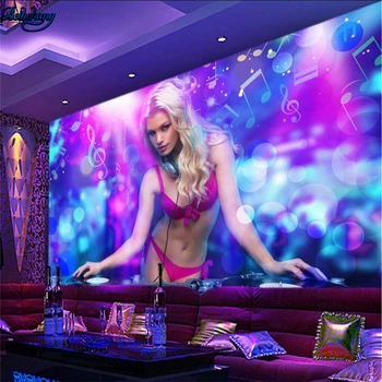 

beibehang Large Custom Wallpaper Cool Nightclub Personality DJ Beauty Bar KTV Tooling Background Wall Decorative Painting