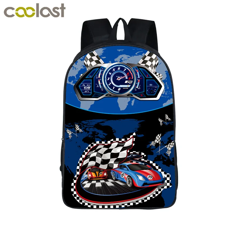 Рюкзак с рисунком гоночного автомобиля для мальчиков и девочек, 16 дюймов, Подростковый Школьный рюкзак, рюкзак для студентов, мужской рюкзак для ноутбука