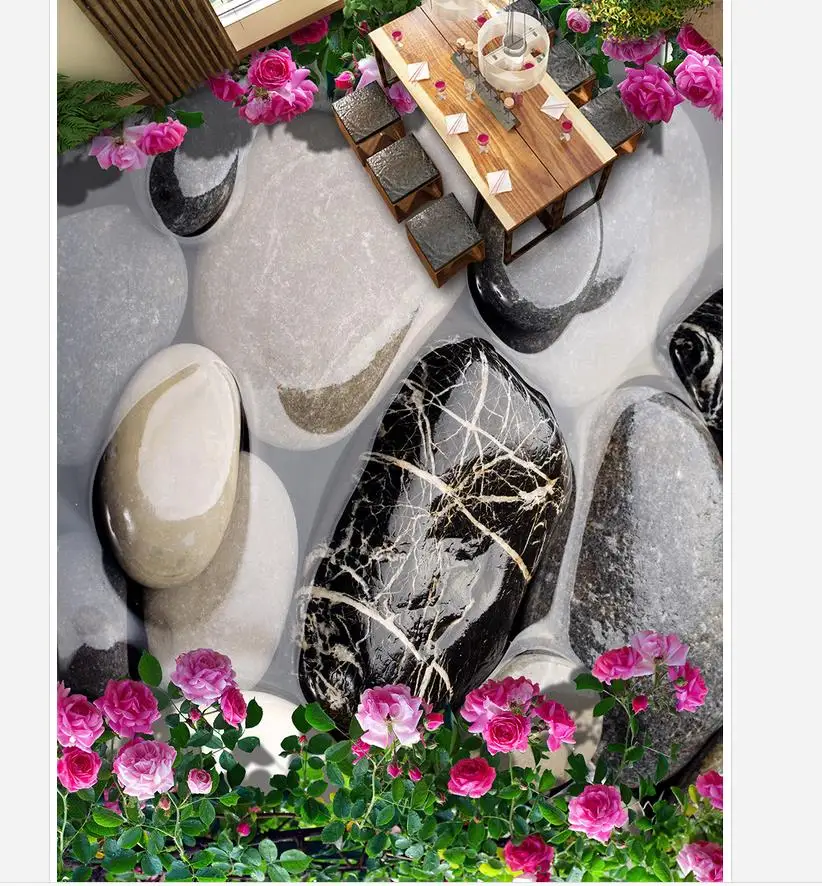 

3d customized wallpaper Home Decoration Stone Floral Living Room Bathroom 3D Floor pvc self-adhesive wallpaper