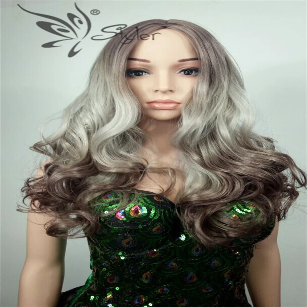 

Fashion Ombre Cosplay Long Curly Synthetic  Wig Use Hair Bundles  Glueless TwoTone  Heat Resistant Hair Black Women Wigs