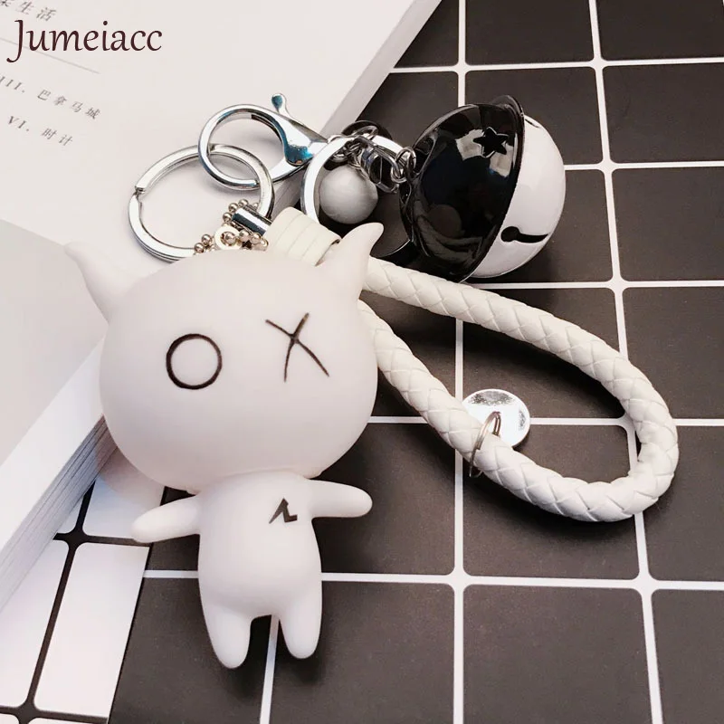 Cute Cartoon Classic black&white Doll Keychain Leather Rope Key Holder