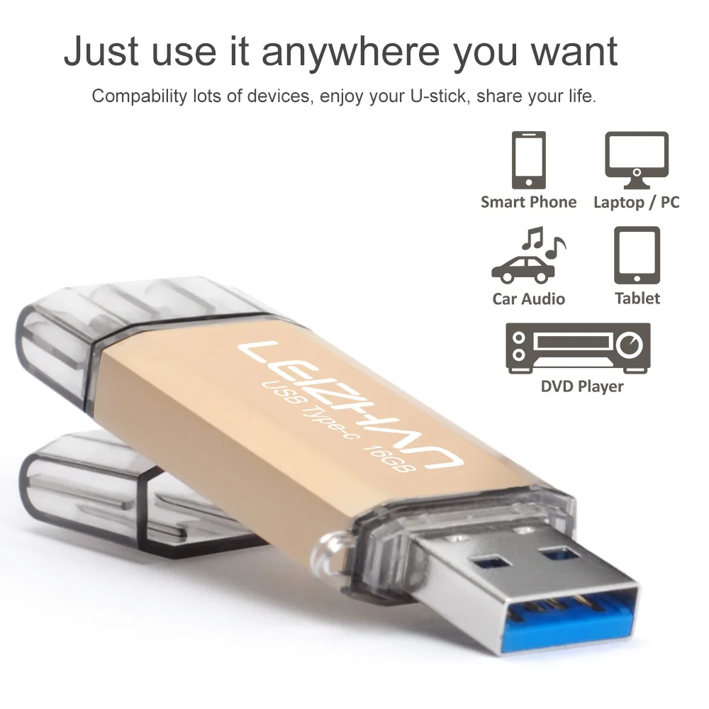 LEIZHAN OTG USB флеш накопитель 3 0 Type C для Samsung S10 S9 128 Гб 64 ГБ 32 16 Tipo Флешка флешка|USB