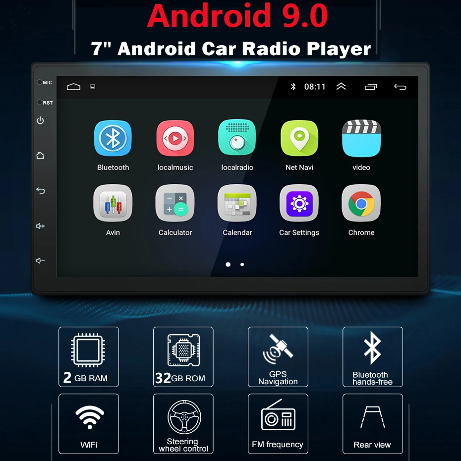 

7" Android 9.0 2Din Wifi Car Multimedia RAM 2G + ROM 32G GPS Double Din Autoradio Stereo Bluetooth 2 Din Auto Radio USB 47
