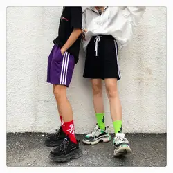 Летние Для мужчин мужские шорты кэжуал в полоску Короткие Loose Эластичный шнурок на талии тонкий мужской моды Корейский Мода шорты Уличная