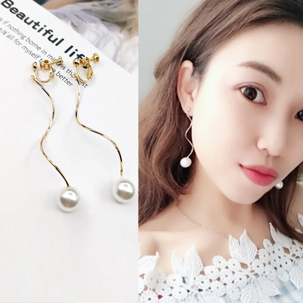 

JIOFREE 2019 New Style Gold silver Simulated Pearl Clip on Earrings Without Piercing Fashion Women Simple Style Jewelry