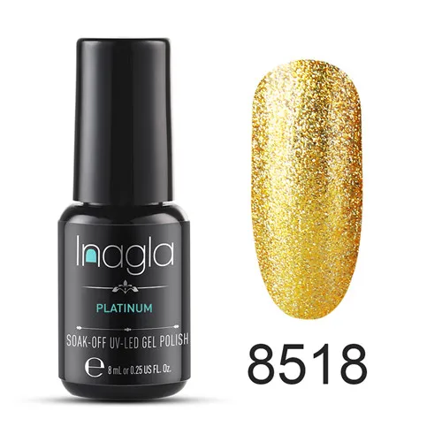 Inagla, 8 мл, Платиновые Блестки УФ-гель для ногтей, долговечный светодиодный Гель-лак с лампой, гелевая основа, впитывающий лак, лак для ногтей - Цвет: 8518