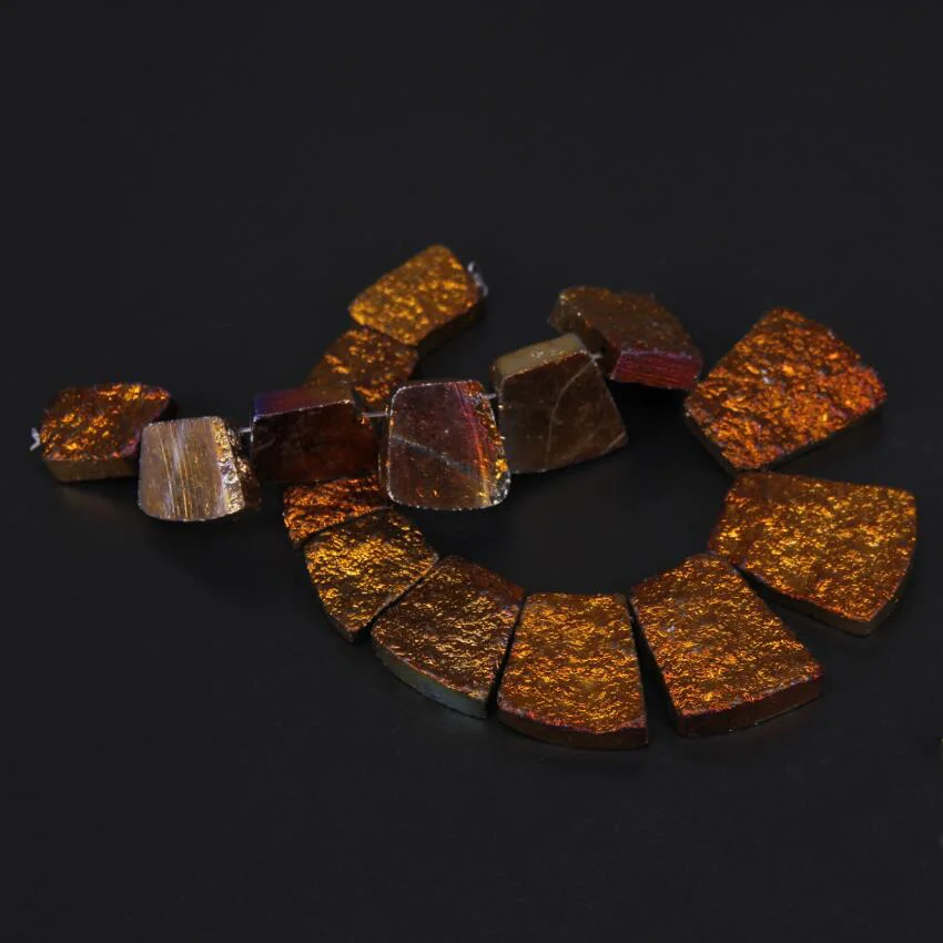 more color choice,15pcs/str Titanium Red Aventurine Top Drilled Slab Loose Beads Necklace,Rough Stones Graduated Slice Pendants
