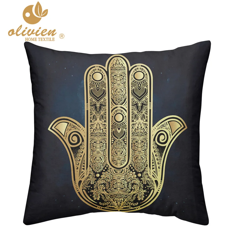 

Cushion Cover Buddha hand Decorative Gold Pillowcases Black Reversible Pillow Cover Room Sofa Throw Cover Dropshipping 45cm*45cm