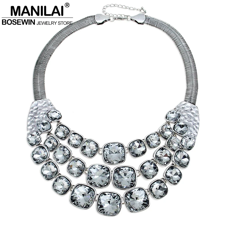 MANILAI Vintage Metal Glass Bead Chunky Chain Big Choker Necklace Women Accessories Chunky Collares Statement Necklaces