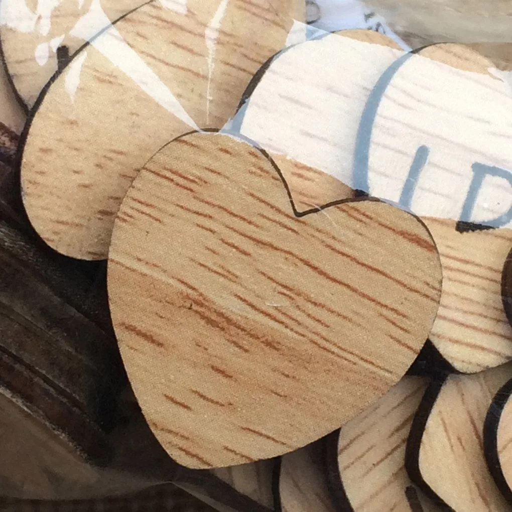 50pcs Heart Shaped Letters Wooden Slices Wedding DIY Crafts Photo