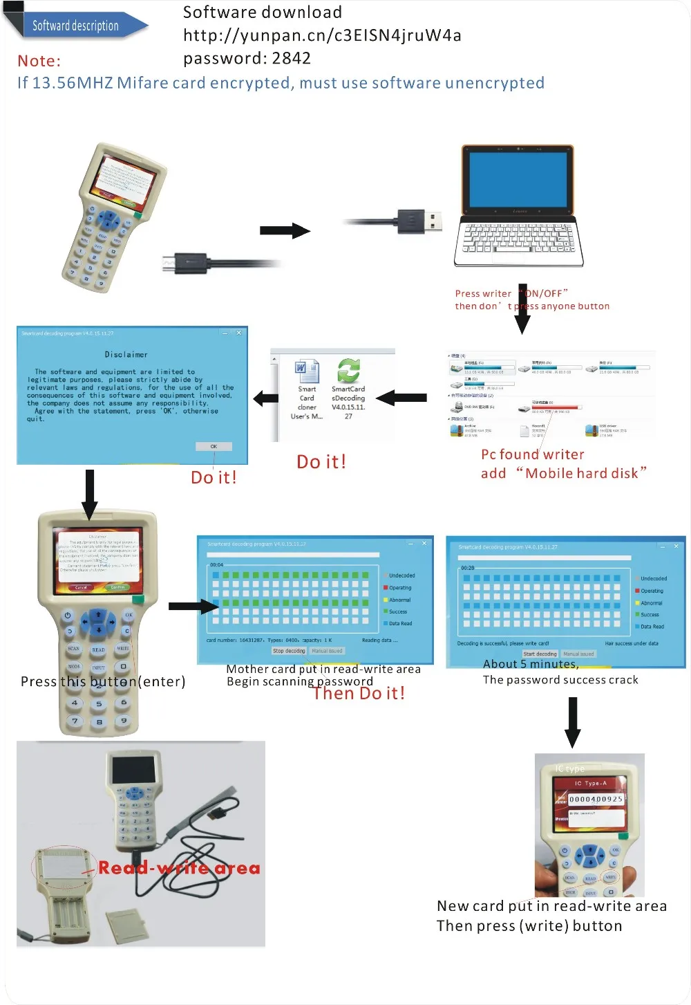 Обновленная версия Ручной 125 кГц-13,56 МГц RFID копировальный аппарат с английским программным обеспечением шифрования+ 10 шт перезаписываемые карточки