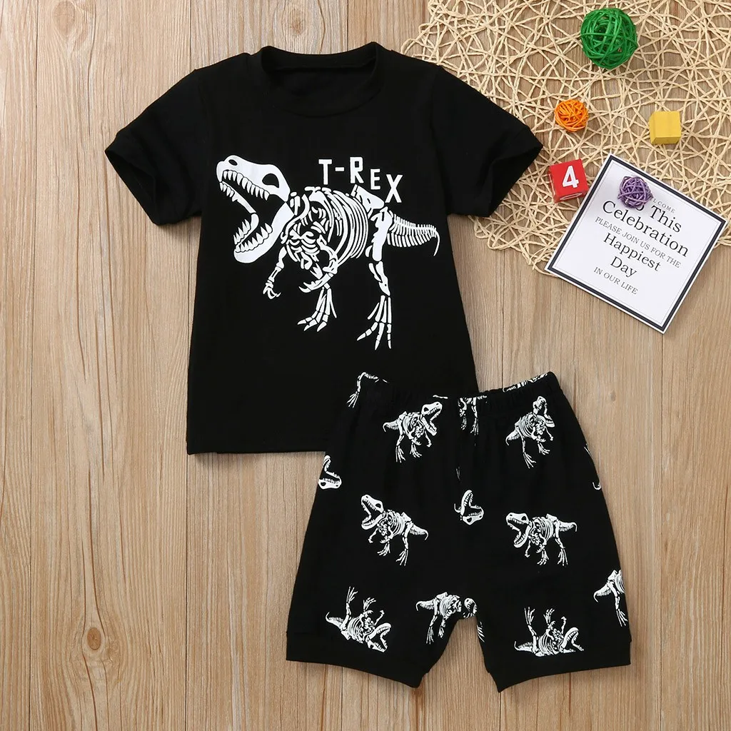 Одежда для маленьких мальчиков, летняя детская одежда для мальчиков мультфильм Динозавр принт футболка+ шорты, комплект одежды для детей 1, 2, 3, 4, 5, 6, 7 лет