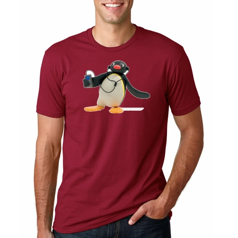 Футболка pingu все размеры# футболки из белого хлопка мужские летние модные брендовые футболки - Цвет: REDpn4424