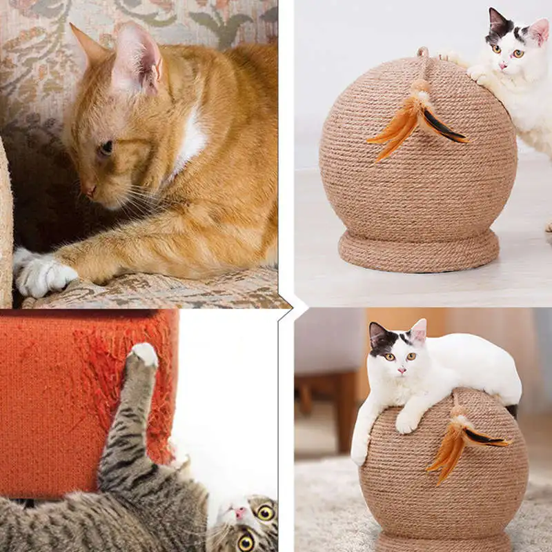 Большая Когтеточка для кошек, круглый шар из сизаля, точилка для кошачьих когтей, молярные принадлежности, кошачий пробковый шар, перо, колокольчик, игрушки для домашних животных
