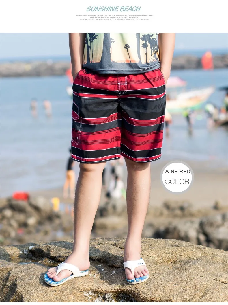 Новые модные полосатые мужские пляжные шорты Свободные быстросохнущие купальники мужские бермуды
