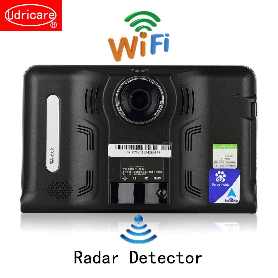 Udricare 7 дюймов gps навигации Android DVR Вид сзади двойной Камера 16G Антирадары Allwinner A33 4 ядра Wi-Fi тире Камера gps