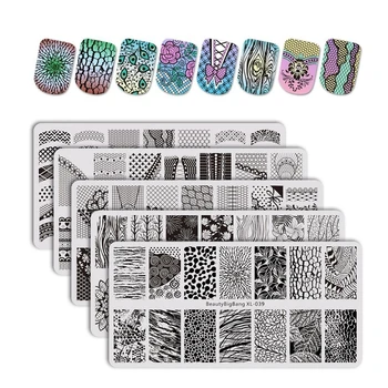 

BeautyBigBang Stamping Plates 5PCS/set Flower Theme Nail Stencil For Nail Art Template Geometry Tree Nail Plate For Stamping