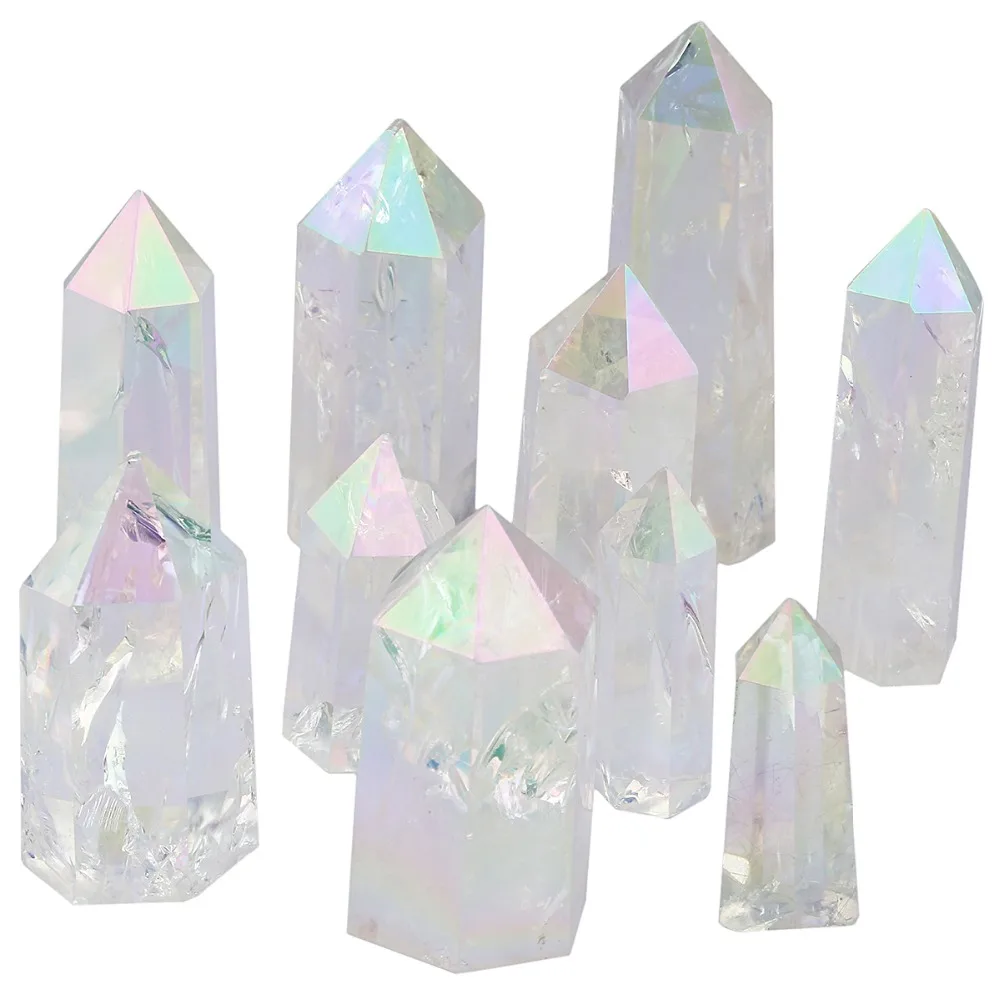 

TUMBEELLUWA 1Pc Healing Crystal Natural Titanium Coated Single Point Prism Wand Reiki Chakra Meditation Home Decor 1.3"-2.1"
