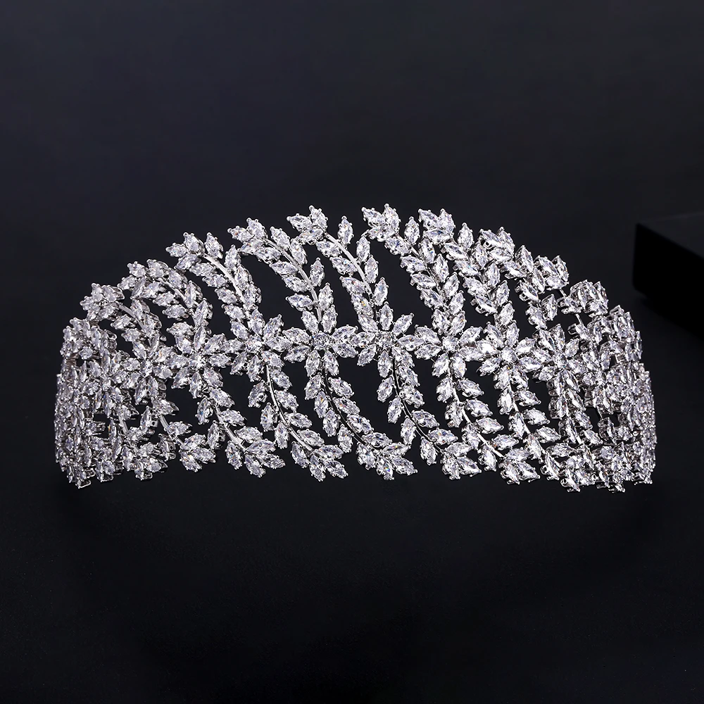 

jankelly Fashion Ladies Wedding Headpieces With cube zircon Wholesale Bridal Hair Accessories Headdress Bridal Hair Tiaras