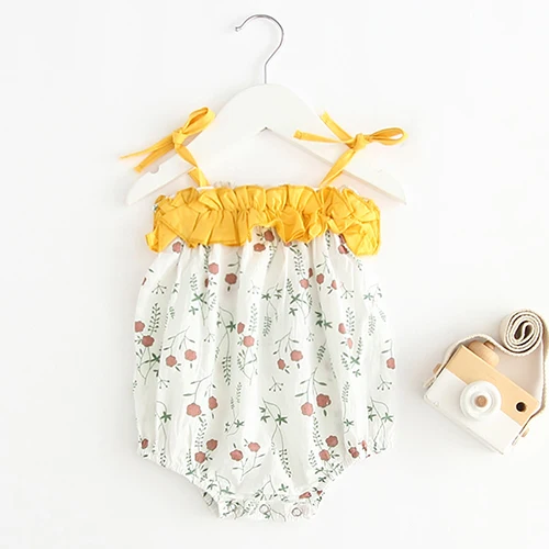 Одежда для маленьких девочек от 0 до 3 лет летние модные хлопковые комбинезоны для младенцев, комбинезон с короткими рукавами в клетку для девочек комбинезоны для маленьких девочек - Цвет: Цвет: желтый