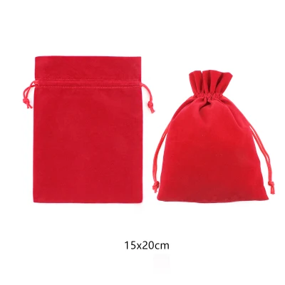 Красный бархатный мешок 7x9/8x10/21x29 см для упаковки ювелирных изделий, бархатные мешочки на шнурке, подарочные пакеты на день рождения, Рождество, свадьбу, вечеринку по индивидуальному заказу - Цвет: 15x20