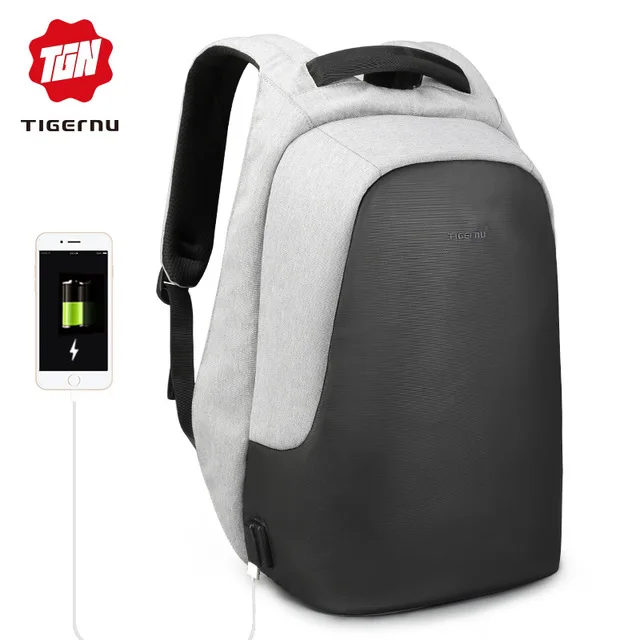 Tigernu Anti theft 15," зарядка через usb повседневный рюкзак для мужчин Путешествия непромокаемые модные школьный рюкзак женский мужской для подростков - Цвет: Grey