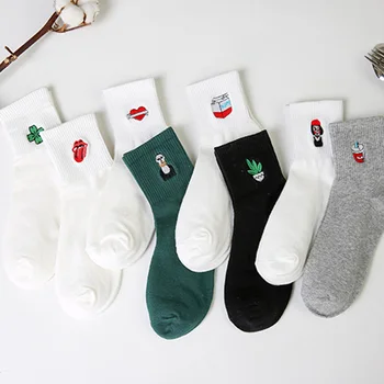 

Funny Korean Women Girls Cute Cotton Crew Socks Kawaii Lip Girl Plant Pattern Harajuku Kawaii Novelty Ankle Sox Winter White