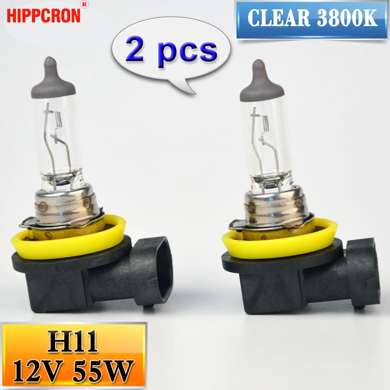 Hipcron h11 halogênio bulbo 12 v 55 w 2 pçs (1 par) claro 3800 k quartz vidro farol do carro lâmpada
