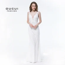 Новейшее белое платье для выпускного вечера без рукавов с v-образным вырезом, платье русалки, ручная работа, длинное вечернее свадебное платье, abendkleider OL102879