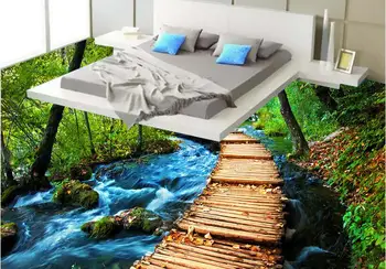 

3 d pvc flooring custom wall sticker picture 3 d Jungle river bridge sitting room paintings photo 3d wall murals wallpaper