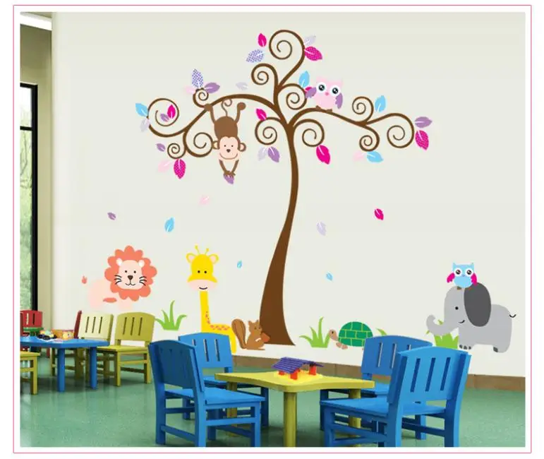 monkey elephant lion zoo animal 148*190cm wall stickers ...
