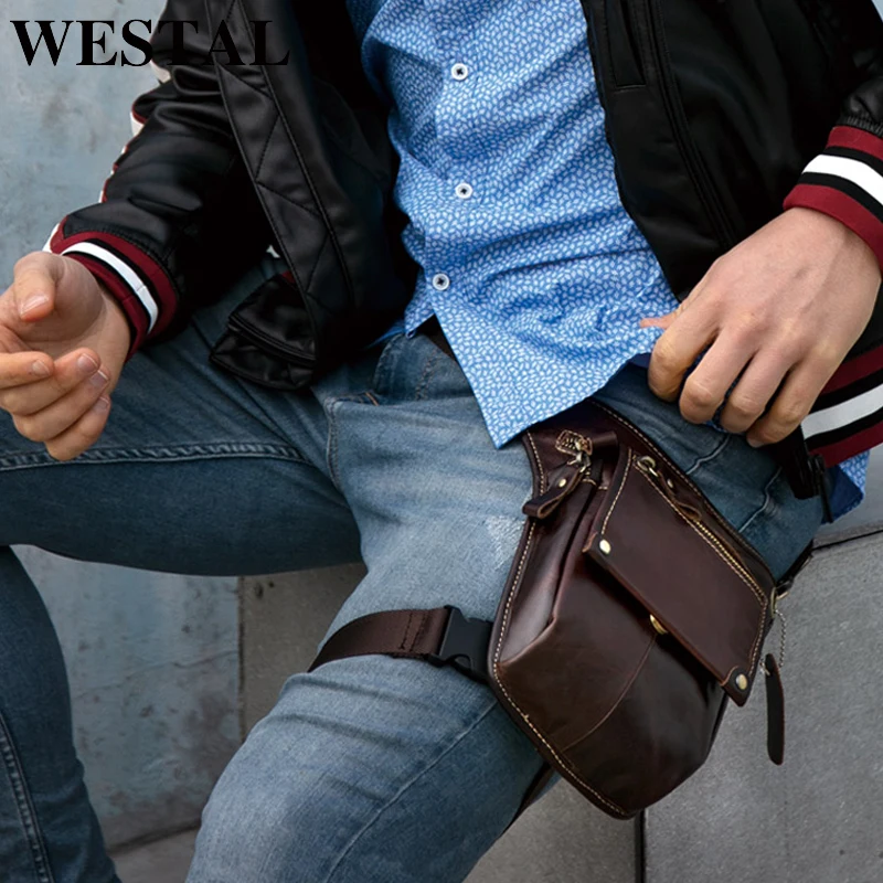 WESTAL Men's Waist Leg Bag Genuine Leather Drop Leg Bag Leather Fanny Pack Waist Packs Belt Bags