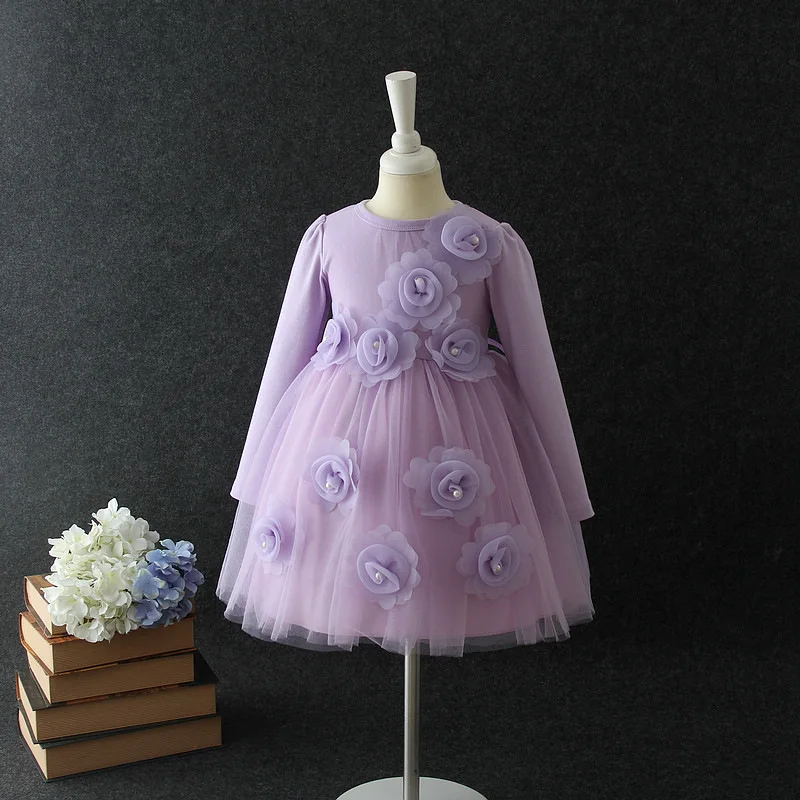 

Purple Girls Dress Elegant 2019 Full Sleeve Mesh Flower Girl Vestido Princesa 3 4 6 8 10 12 Years Old Girls Clothes 185009