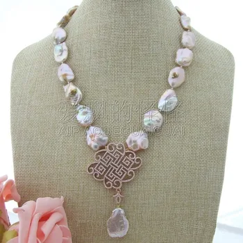 

N081112 19" Pink Keshi Pearl Necklace CZ Pendant