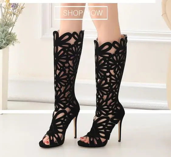 

MANMITU9-Free Shipping 2017 European NEW Autumn Shoes Women Sandals Boots Knee High Open Toe Fashion Sexy Cut-outs Tall Boot