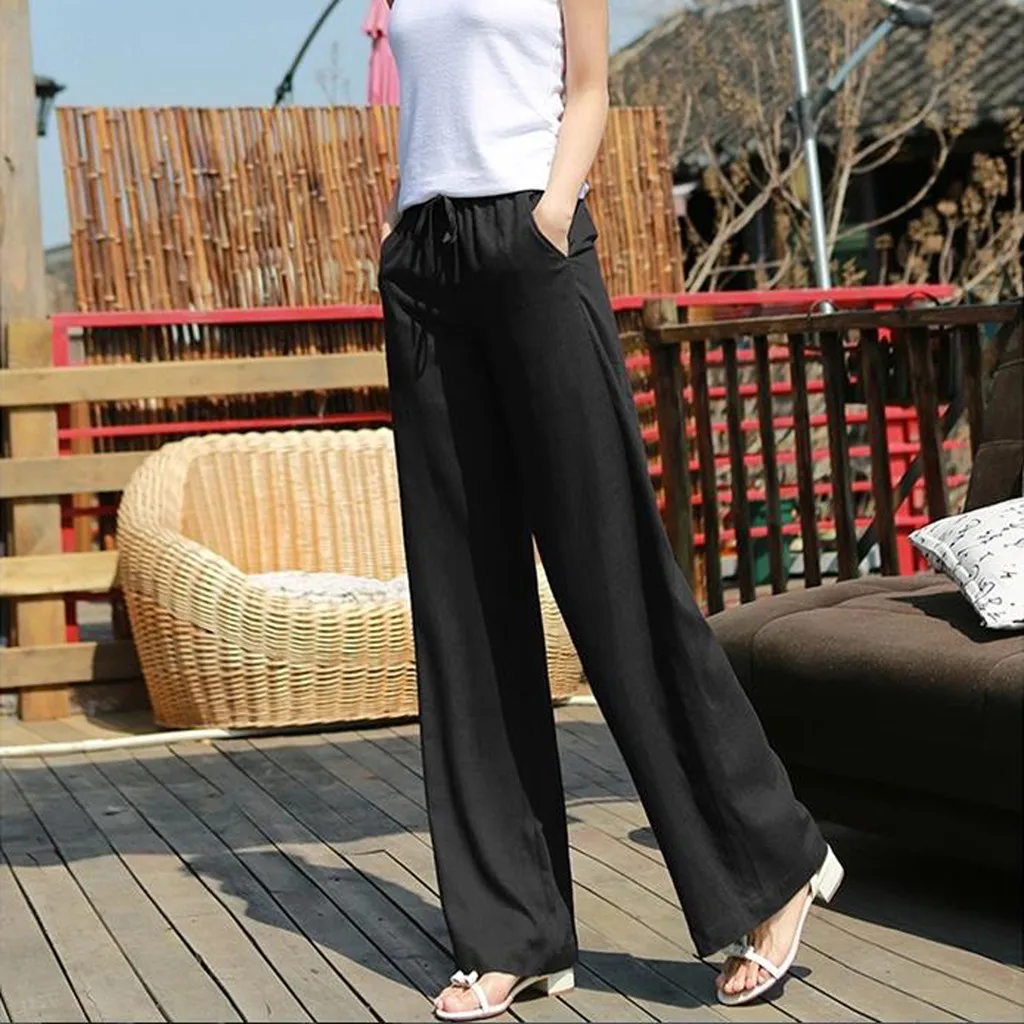 Pants Trousers Women Pantalon Streetwear Black Ladies Wide Leg Pants Pockets Pantalones spodnie damskie pantalones mujer 2019