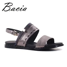 Bacia Nuevo 2017 Sandalias de Piel de Oveja de Moda Litchi cuero patern Brwon Verano Zapatos Planos del talón de Cuero 34-40 zapatos grandes del tamaño SA012
