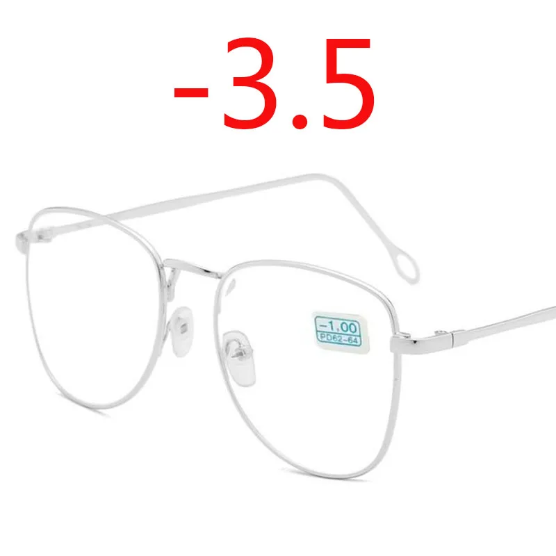 1-1,5-2-2,5-3-3,5-4 очки для близорукости для женщин и мужчин в металлической оправе очки для близоруких очков по рецепту - Цвет оправы: Silver Myopia 350