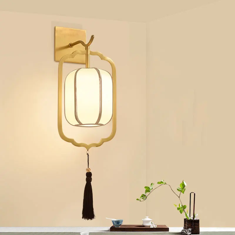 

Copper cloth wall lamp aisle stair wall sconce bedroom office bedside lamps Chinese style living room TV background lighting