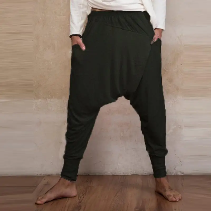 Индийские мужские свободные штаны, мешковатые шаровары, свободные штаны для фитнеса с заниженной шаговым швом, танцевальные модные панковские мужские хип-хоп штаны