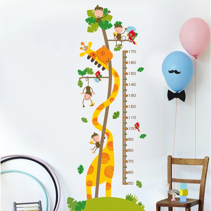 Cartoon Children Height Wall Sticker Cute Giraffe Monkey Tree Kids Measure Height Stickers Decal