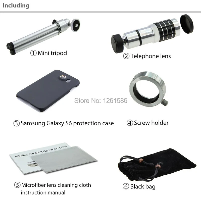 Samsung Galaxy S6 Edge 4 in 1 Camera Lens Kit includes 12x Black Telephoto Manual Focus Camera Lens with Tripod Lens-d