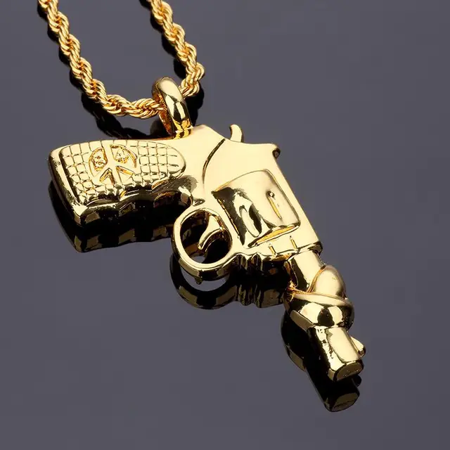Gold Chain Pistol Pendant Unisex Submachine Gun Pendant Chain Maxi