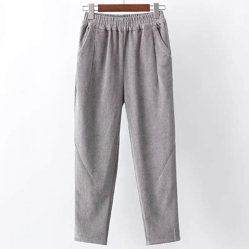 Белые Вельветовые женские брюки с эластичной резинкой на талии, женские брюки размера плюс, зимние женские повседневные штаны-шаровары, вельветовые брюки C5580 - Цвет: gray
