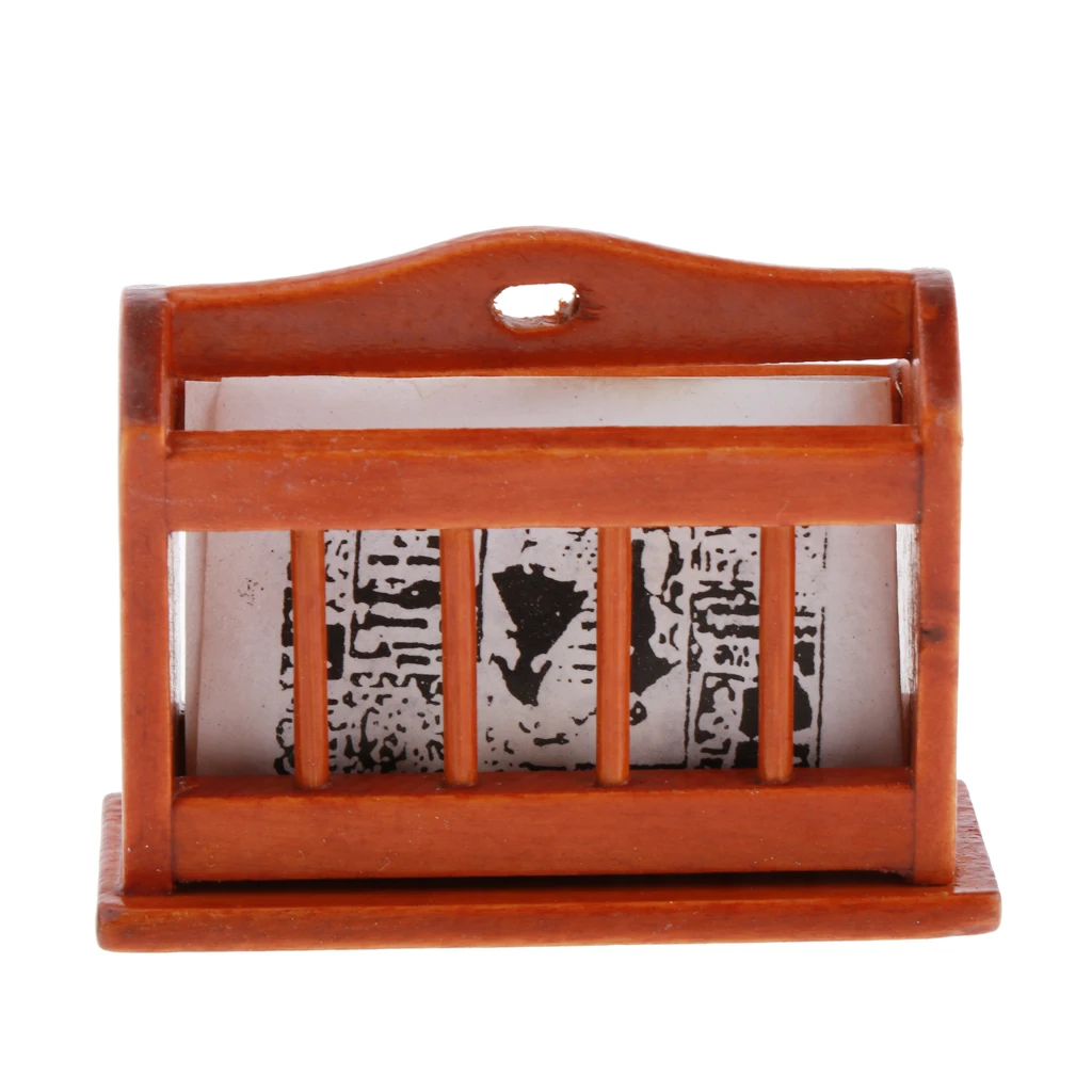 Dollhouse Furniture 1/12 Scale Miniature Magazine Display Rack Bookcase Toys for Dolls House Living Room Decor - Wooden
