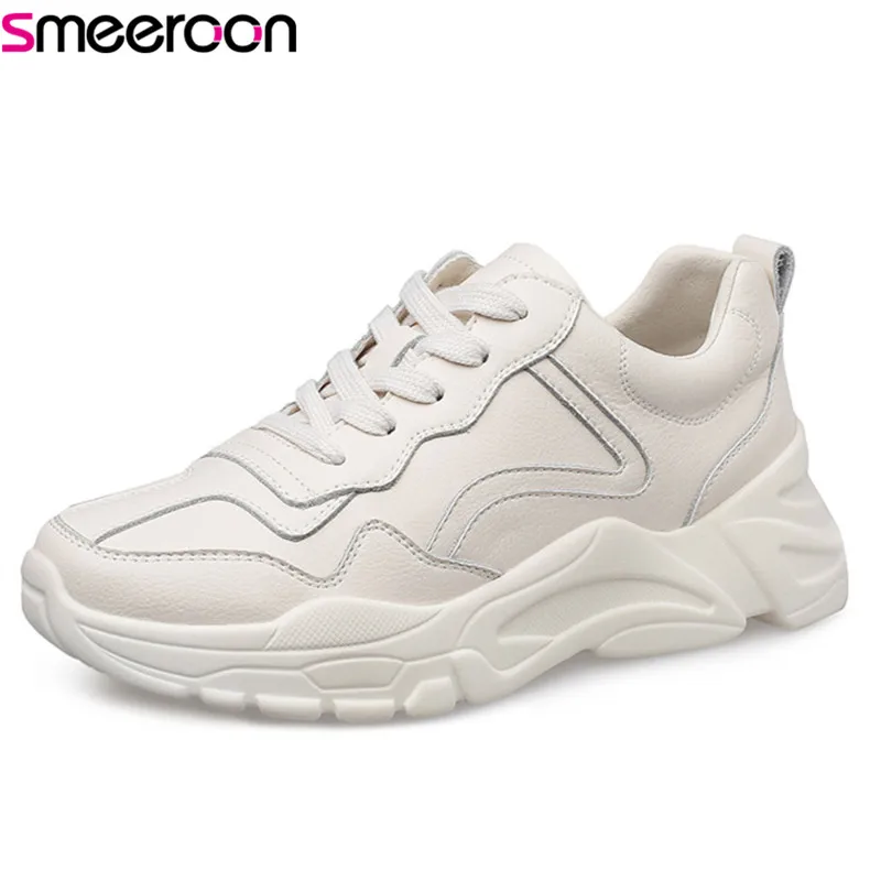 

2019 Handmade genuine leather shoes woman lace up spring summer casual shoes simple fashion flat platform shoes women sneaker