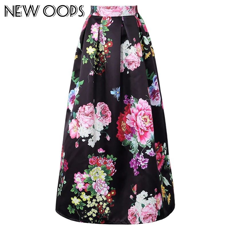 New Oops Women Floral Skirts 2018 Retro Peony Butterfly Print