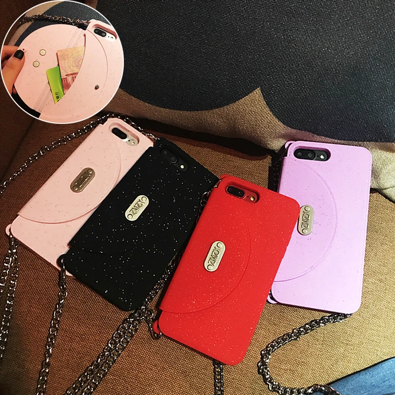 baratas Ombro luxo Saco do telefone Para o iphone XS MAX XR 8 7 Plus 6 6 s mais caso capa de Mulheres Elegantes cartão da carteira Cadeia de silicone macio shell